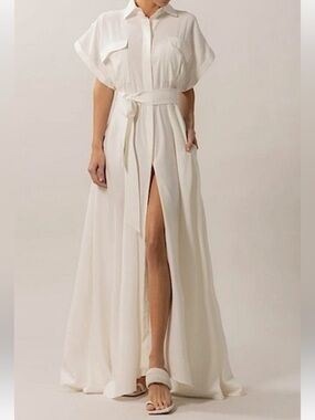 NONchalant Ivory Maxi Dress with Front Slit